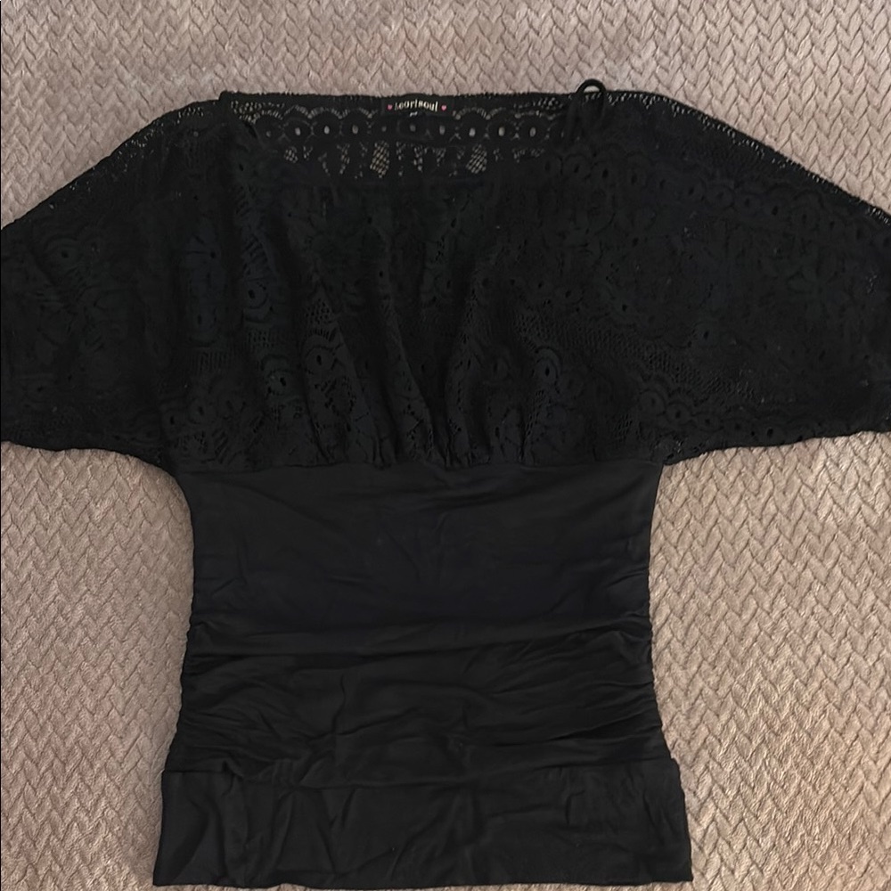 Heart Soul Black Ruched Batwing Sleeve Blouse